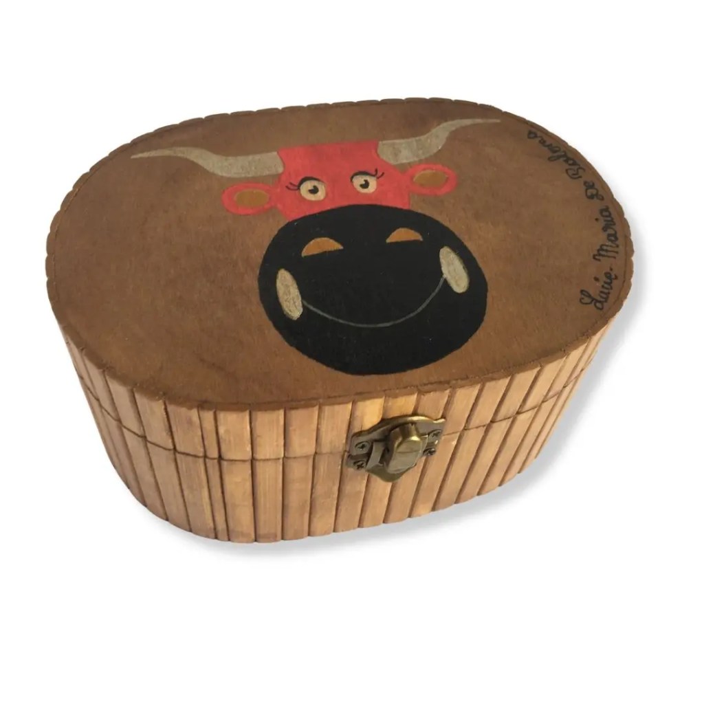 Boîte en Bois Peinte à la main Vache Citrouille