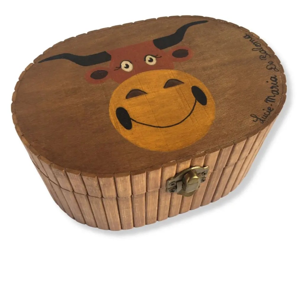 Boîte en Bois Peinte à la main Vache Noisette